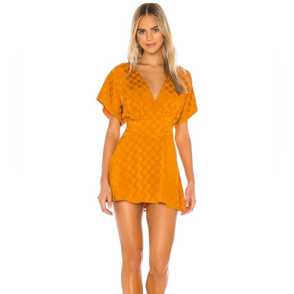 Revolve Tularosa Whitley Short Sleeve Satin Flowy Dress Polka Dot Orange Sz XS